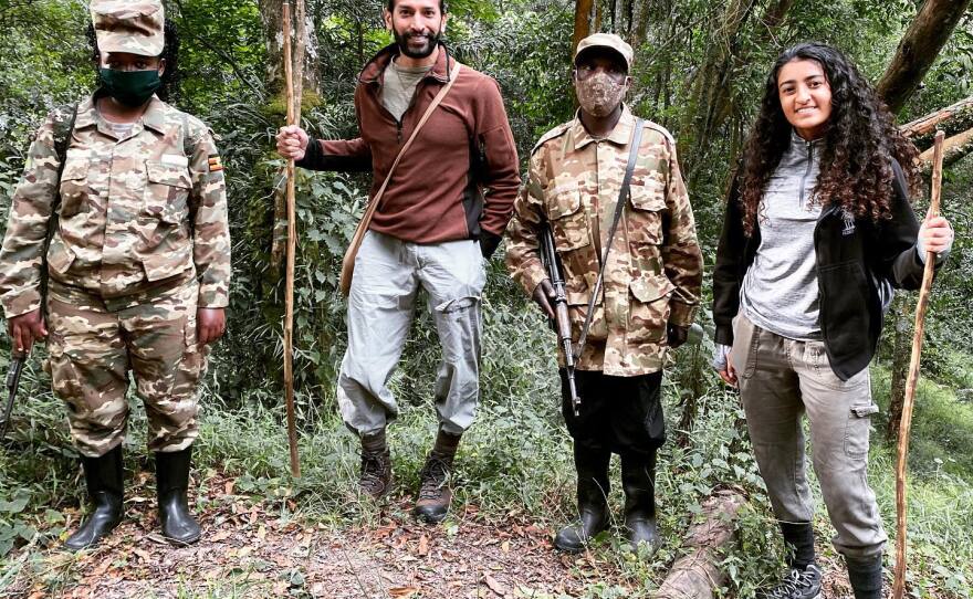 Suhail and Sarrah with guides. Guns are to scare off elephants if they advance