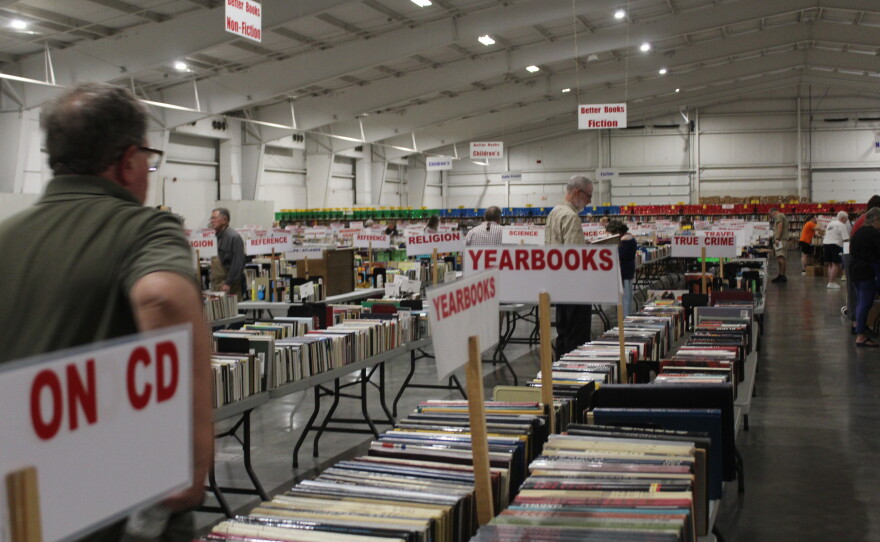Friends of the Library volunteers set up for the 2026 Fall Book Sale. (Photo taken on September 14, 2026)