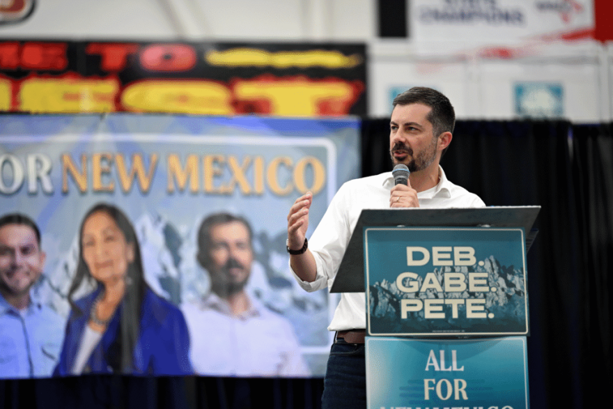 Former U.S. Transportation Secretary Pete Buttigieg visited New Mexico on Sept. 13, 2026, to help rally for New Mexico Democrats, gubernatorial candidate Deb Haaland, a former U.S. Interior secretary, and U.S. Rep. Gabe Vasquez.