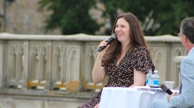 Alison Espach, author of the New York Times bestseller "The Wedding People", speaks during a seaside conversation at Salve Regina University in Newport. The event was sponsored by the Pell Center, the Rhode Island Center for the Book and Ocean State Media. Credit: Allison Magnus