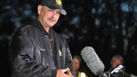 FILE - Spartanburg County Sheriff Chuck Wright speaks during a news conference in front of Todd Kohlhepp's property in Woodruff, S.C., Nov. 6, 2016. (AP Photo/Richard Shiro, File)