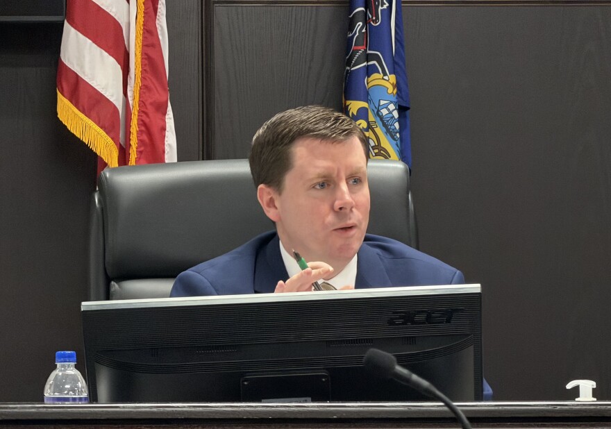 Lackawanna County Commissioner Bill Gaughan speaks during a commissioners meeting on Wednesday, March 4.