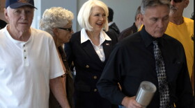 Former Mesa County Clerk Tina Peters departs the Mesa County Justice Center courtroom with her supporters on Monday, Aug. 12, 2024, in Grand Junction.