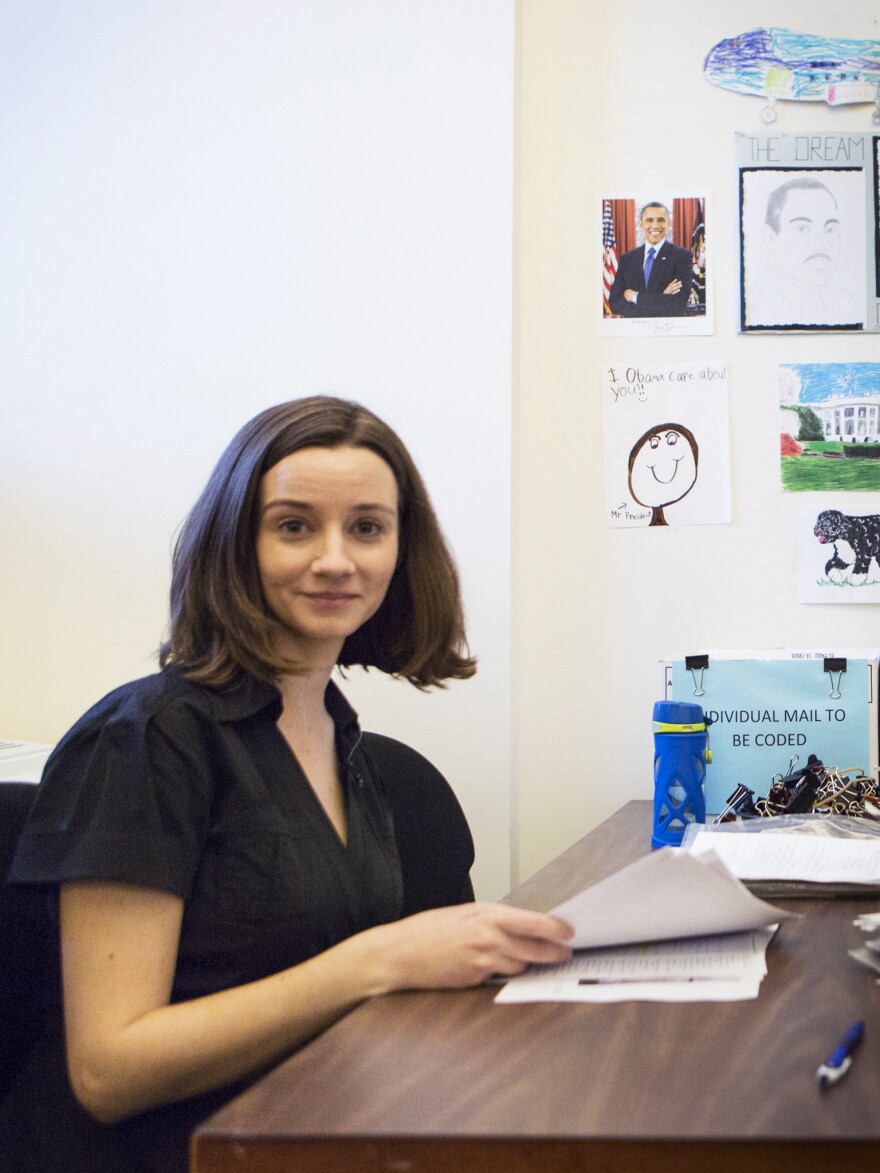 Fiona Reeves, director of presidential correspondence at the White House, sorts through mail in the kids mailroom at the Eisenhower Executive Office Building in Washington, D.C.