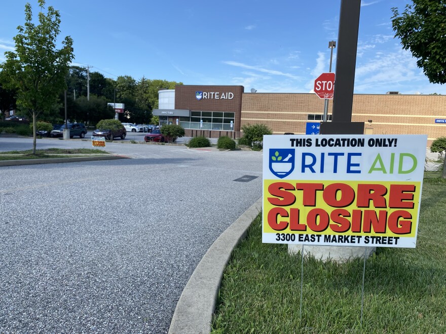 A closing sign outside of a York County Rite Aid is seen in July 2025. (Ed Mahon / Spotlight PA)