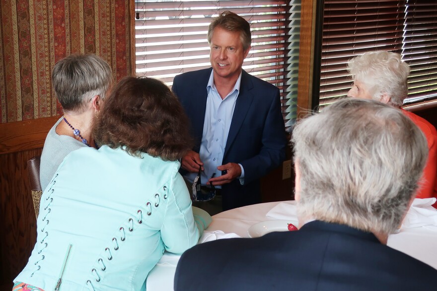 U.S. Rep. Roger Marshall speaks to supporters Overland Park in August.