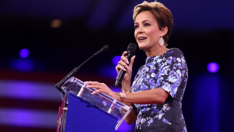 Kari Lake speaking at the 2025 Conservative Political Action Conference (CPAC) in Maryland on Feb. 21, 2025.