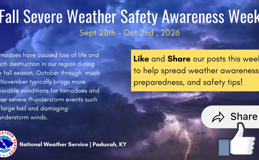 2026 Fall Severe Weather Awareness Week runs from Mon. Sept. 28 to Fri. Oct. 2. The National Weather Service's campaign aims to increase awareness and preparedness for severe weather hazards during the fall season, increase response to watches and warnings, and knowing what each warning or watch means.