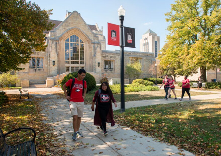 NIU students walk