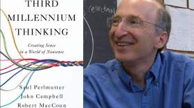 The cover of "Third Millennium Thinking" and author Saul Perlmutter. (Courtesy of Little, brown & Company and Jon Schainker)