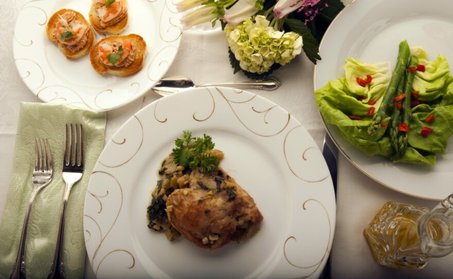 Braised chicken and asparagus salad are part of one menu inspired by meals served on the Titanic.