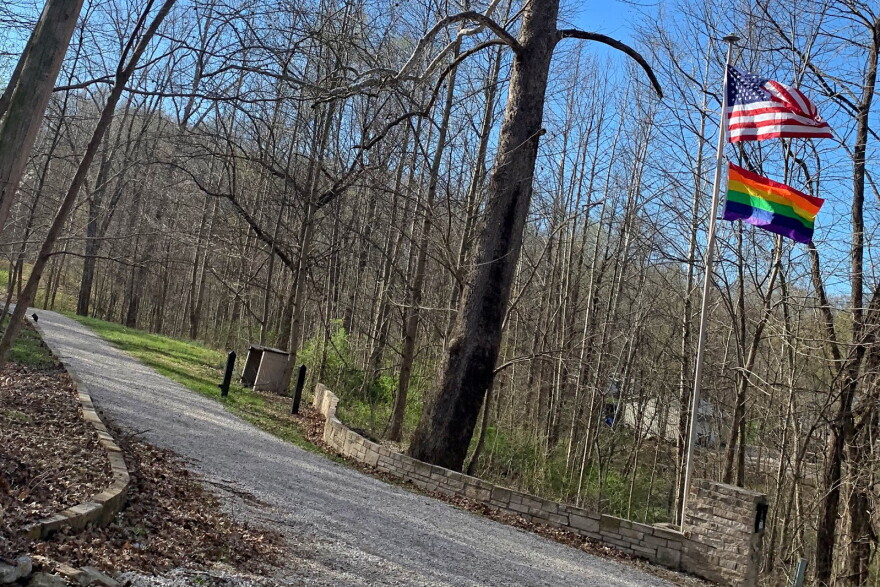 The flag pole outside Jonathan Balash's Spencer home that was vandalized in April.