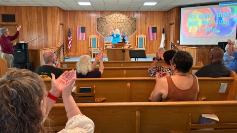 Worship at Miami Valley Baptist Church for the Deaf in North Dayton. The sound system is intentionally loud so the mostly deaf congregation can feel the vibration of the music.