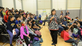 Lt. Governor Valerie Davidson speaking at an assembly at Gladys Jung Elementary in Bethel on Thursday, November 15, 2018. 