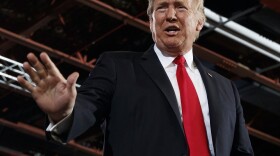 President Trump arrives at a rally in Great Falls, Mont., on Thursday.