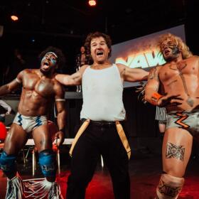 Shane Hartline (center) at a NAW or NEVER Smack Talk Open Mic in Los Angeles. (Courtesy of Ian Zandi)