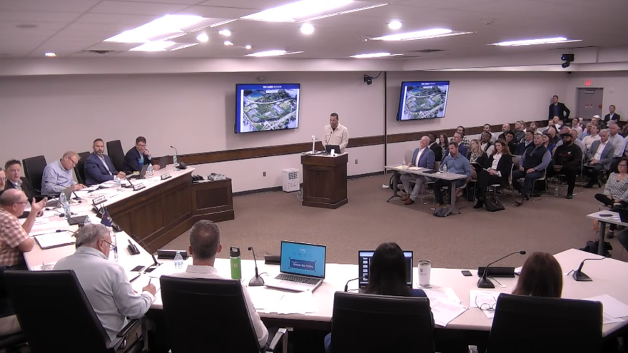 The president of Panattoni Development addresses the Van Buren Township Planning Commission at its October 15, 2026 meeting.