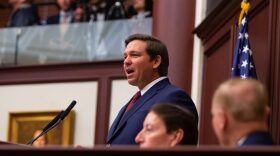 Gov. Ron DeSantis delivers the State of the State address at the House of Representatives on the first day of Florida's legislative session on March 5, 2019. Senators, representatives and his cabinet were present to hear his last speech before they begin the legislative process. (Cat Gloria/ WUFT Capitol)