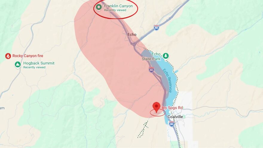 Area south of Franklin Canyon to Icy Springs Road and Wohali Way in Summit County, Utah, via Google Maps.