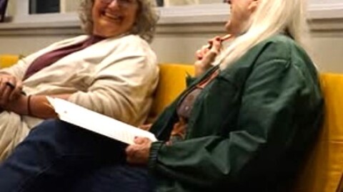 Lise Schlosser (left) at the WNIJ Poetry Workshop.
