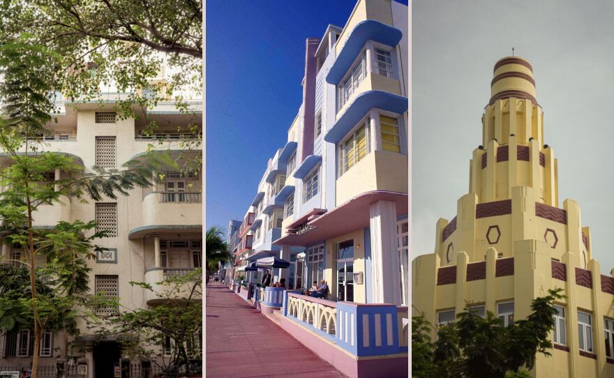 From left to right, Vandan, Mumbai, the McAlpin Hotel, Miami Beach and Mumbai's Liberty Cinema, an Art Deco movie theater built in 1947.