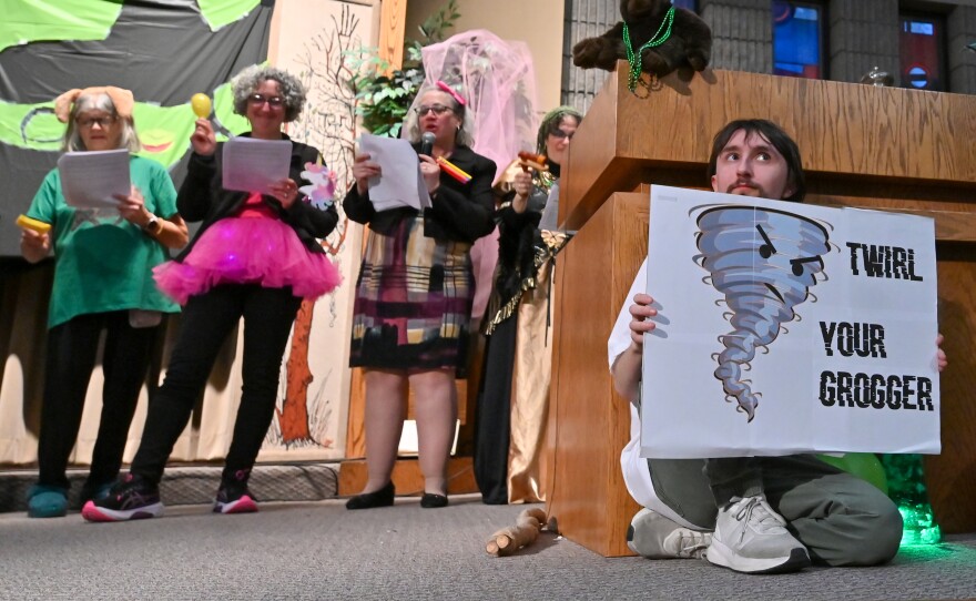 During the reading of the Book of Esther the audience uses noisemakers, called groggers, each time Haman, the villain's name, is spoken.
