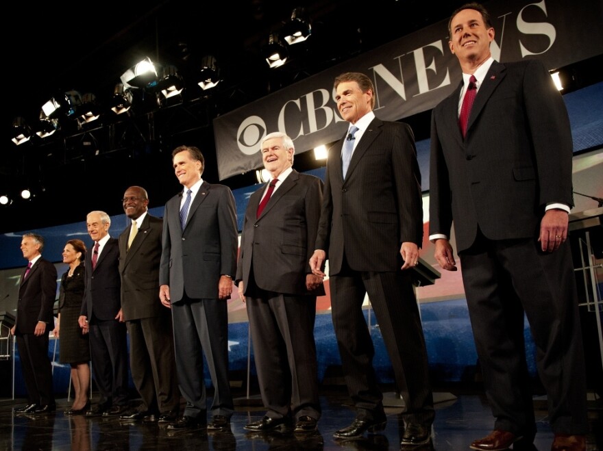 Republican presidential hopefuls participate in the South Carolina presidential debate at Wofford College on Saturday. It was the first debate of the season focused on foreign policy.