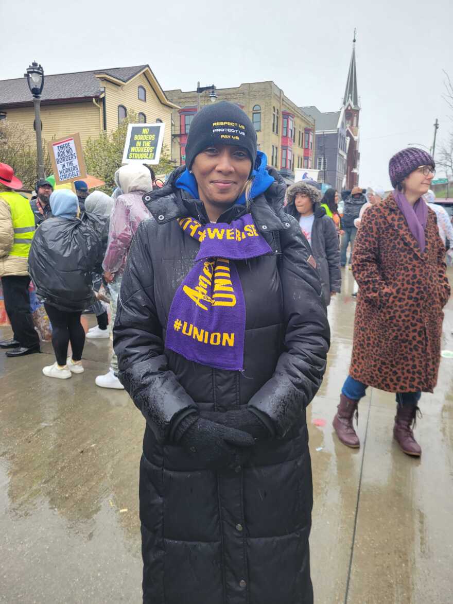 Union organizer Stephanie Johnson was marching in support of workers and equal access to jobs.