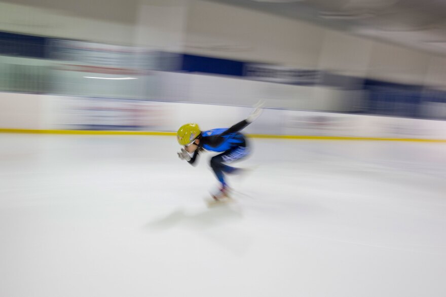 Kyubin Oh, 14, practices speedskating.