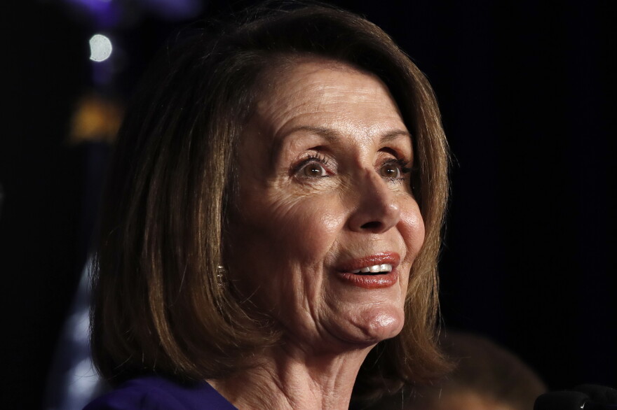 House Minority Leader Nancy Pelosi of Calif., speaks about Democratic gains in the House of Representatives to a crowd of Democratic supporters during an election night returns event at the Hyatt Regency Hotel, on Tuesday, Nov. 6, 2018, in Washington. 