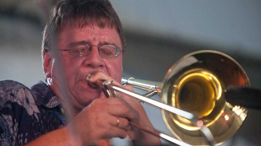 Conrad Herwig performs at the Harbor Stage during the Newport Jazz Festival.