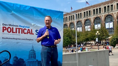 State Treasurer Michael Fitzgerald speaks on the state fair's opening day.