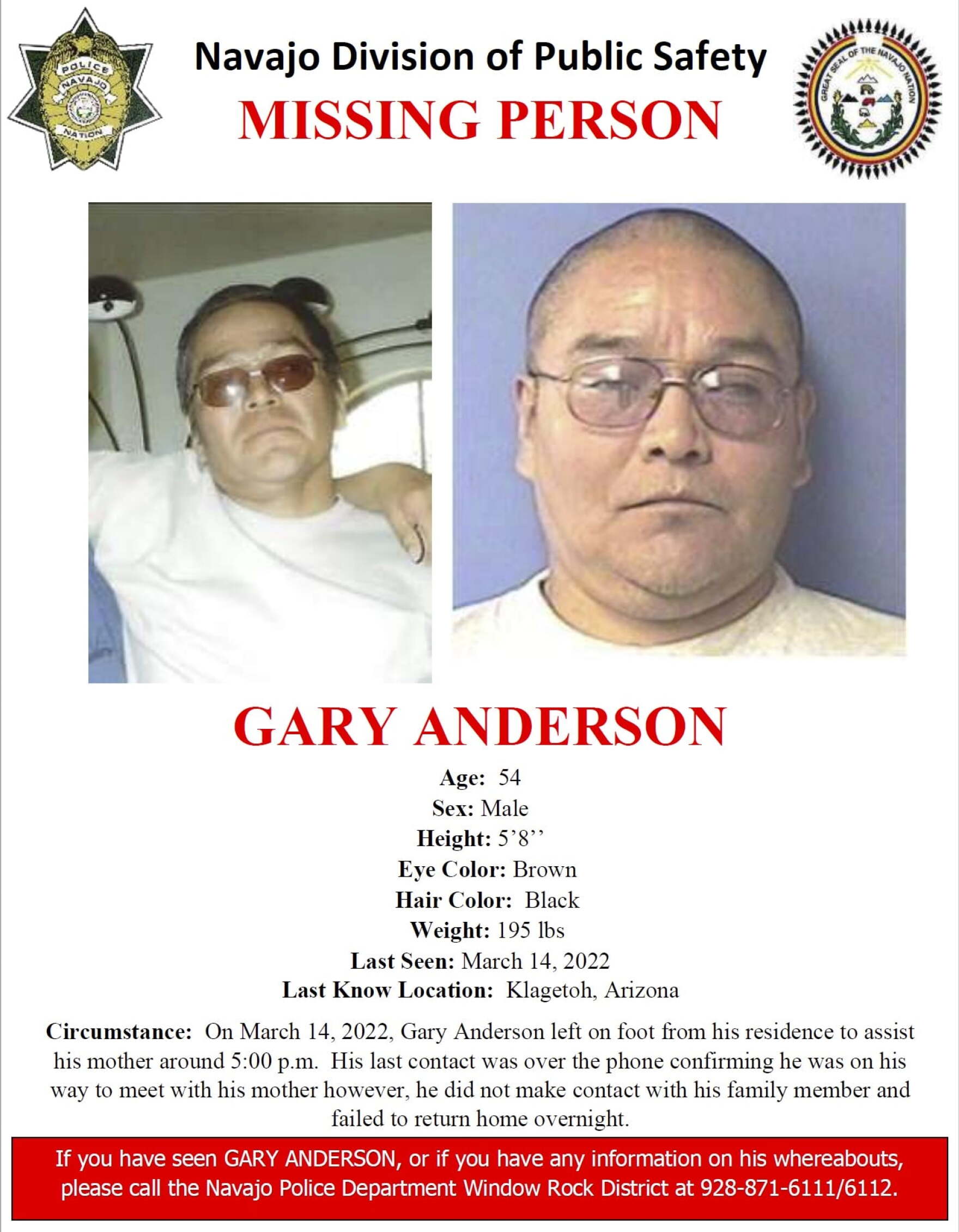 Navajo Police ask for public's help in locating missing man