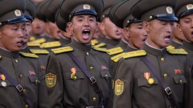North Korean soldiers in a mass military parade at Kim Il-Sung square in Pyongyang on Oct. 10, 2015. North Korea conducted its first missile test of the year Sunday morning.