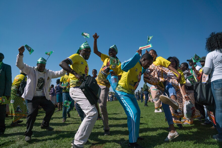 People at a ZANU-PF rally at the White City Stadium in Bulawayo, Zimbabwe where President Mnangagwa was to give an address on June 23, 2018.
