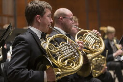 CCM wind ensembles rehearse in the newly renovated Patricia Corbett Auditorium.