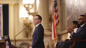 Gov. Josh Shapiro unveils his 2026 budget address in the Pennsylvania Capitol.