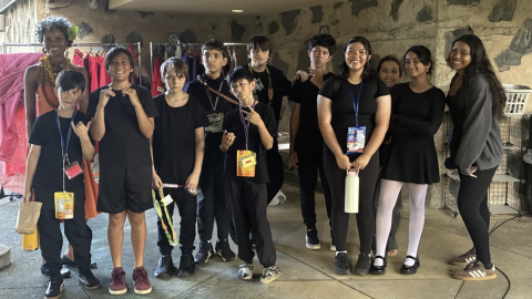 The cast of KidShakes: A Bite-Sized Comedy of Errors performs at the 49th Annual Shakespeare in the Park Festival on July 25 and 26.