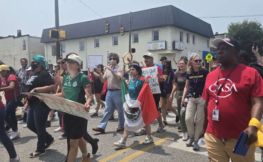 Protesters take to the streets. Photo by Emily Hofstaedter/WYPR.
