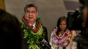 Hawaiʻi Senate President Ron Kouchi speaks to reporters after