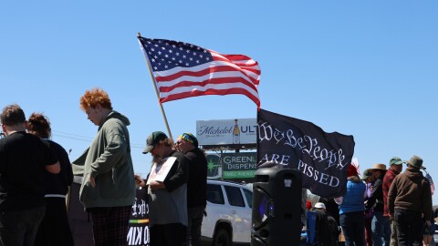 Citizens gather in Joplin, Missouri as part of national "No Kings" protest on Sunday, March 28.