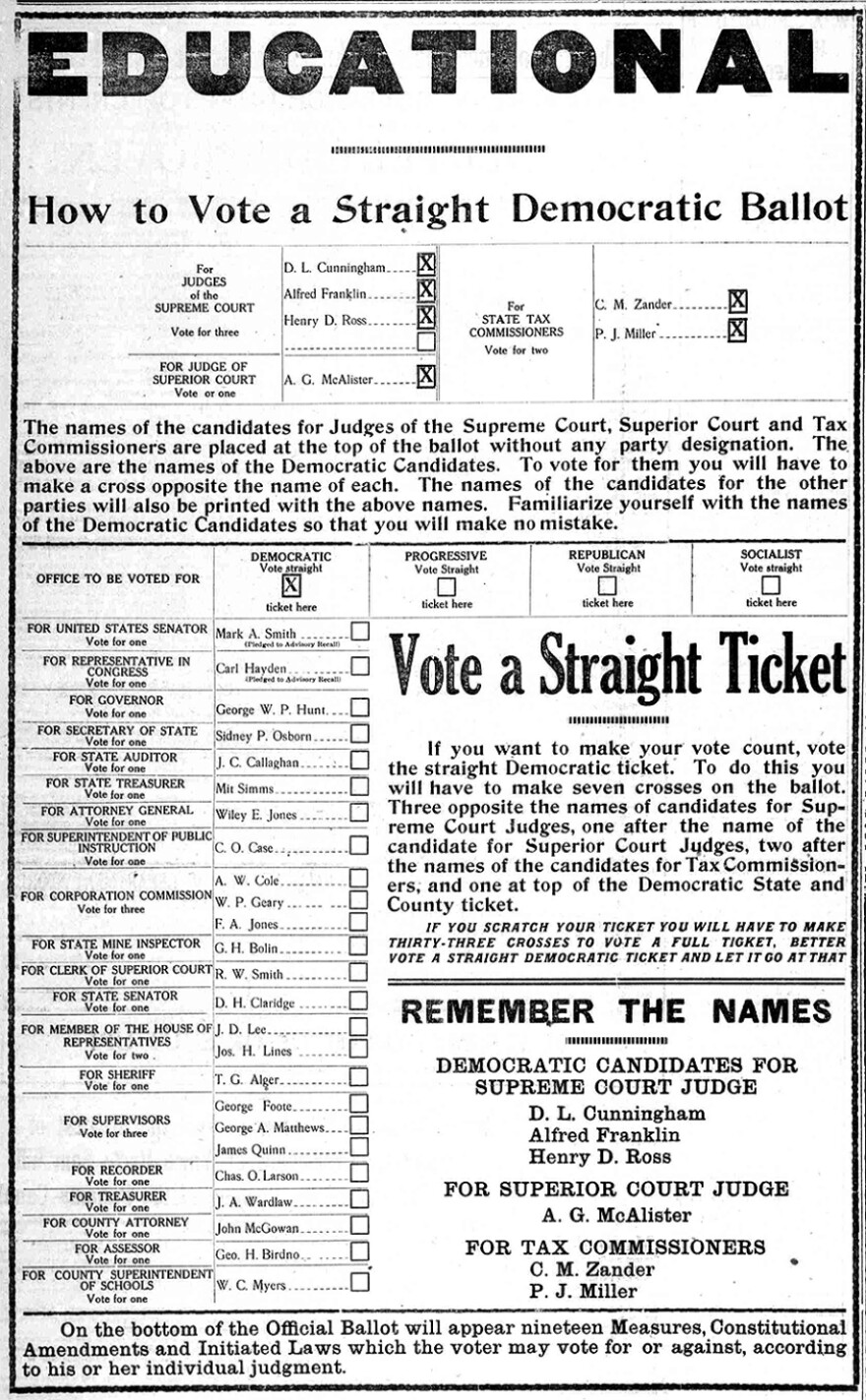 A story in the Oct. 30, 1914 edition of the Graham Guardian encouraging voting for a straight ticket