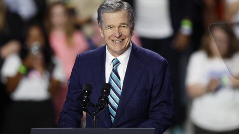 FILE - North Carolina Gov. Roy Cooper speaks at a campaign event in Charlotte, N.C., Sept. 12, 2024.