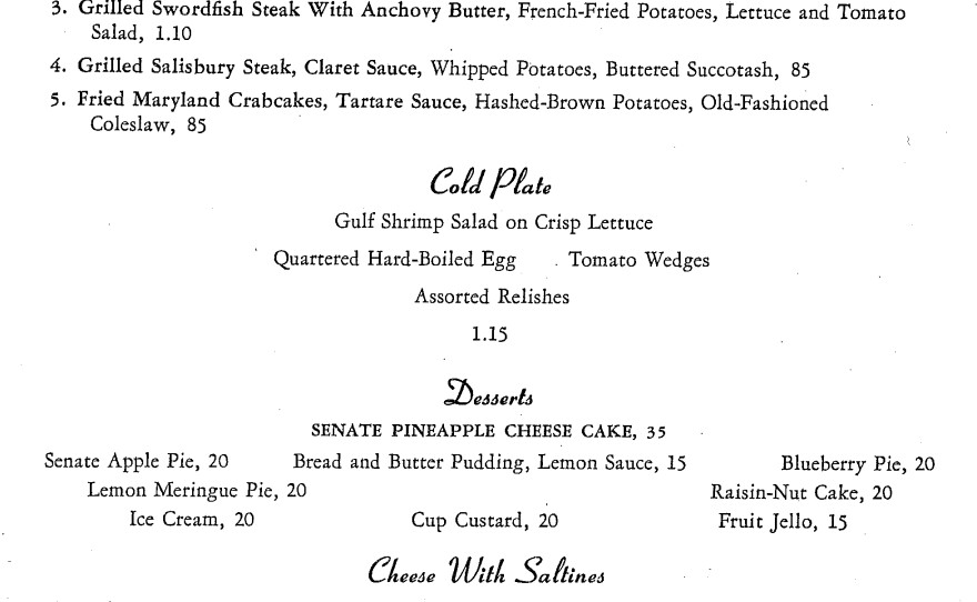 A 1954 menu from a Capitol Hill restaurant