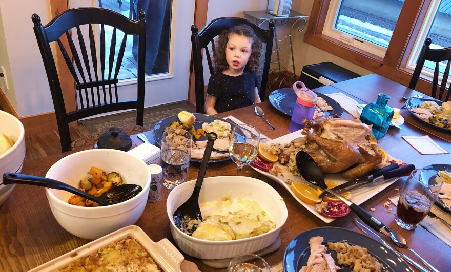 WFPL arts reporter Stephanie Wolf's niece, Madeline Wolf O'Hair, at Thanksgiving dinner in 2018.