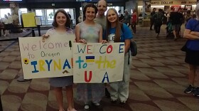 Iryna and her host father and sisters at the Eugene Airport on August 22nd.