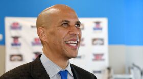 Sen. Cory Booker, D-N.J., visits Masterpiece Barber College as he campaigns for Nevada Democratic candidates in October in Las Vegas.