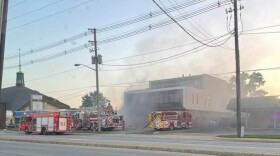 Evansville firefighters on the scene of a blaze at Harvest Ministries at 1111 S. Green River Road, June 28, 2026