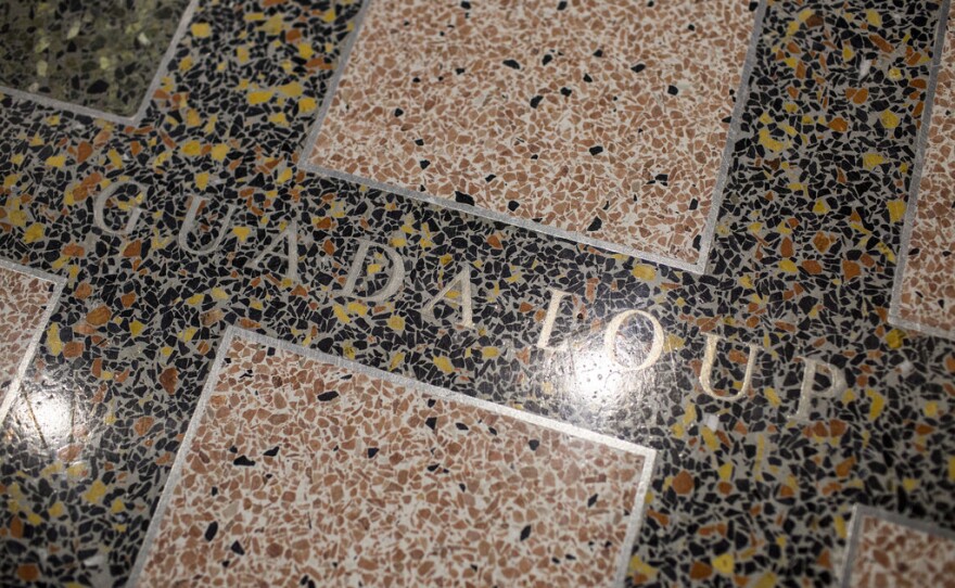 "Guadaloup" as it appears in the map on the floor of the Austin airport.