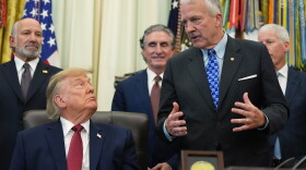 Sen. Dan Sullivan, R-Alaska, speaks in the Oval Office of the White House, Wednesday, Sept. 30, 2026, in Washington, as President Donald Trump, Commerce Secretary Howard Lutnick, Interior Secretary Doug Burgum and Energy Secretary Chris Wright listen.
